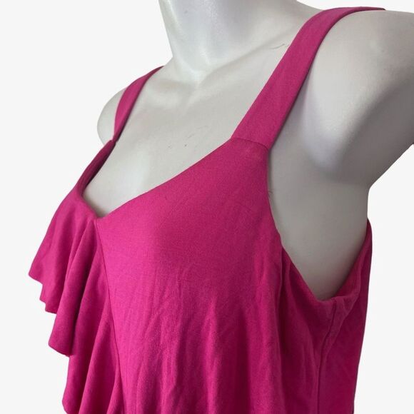 SPENSE Bright Pink Jersey Knit Maxi Sleeveless Ruffle Stretch Casual Dress sz M - Picture 5 of 16